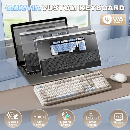YUNZII B98 PRO QMK/VIA Gaming-Tastatur, 96% Kabellose Mechanische Tastatur mit Nummernblock Niedlichem Katzenknopf, BT/2,4 G/USB-C, Hot-Swap Tastatur Individuelle (Beige, Candy Linear Switch) Bild 4