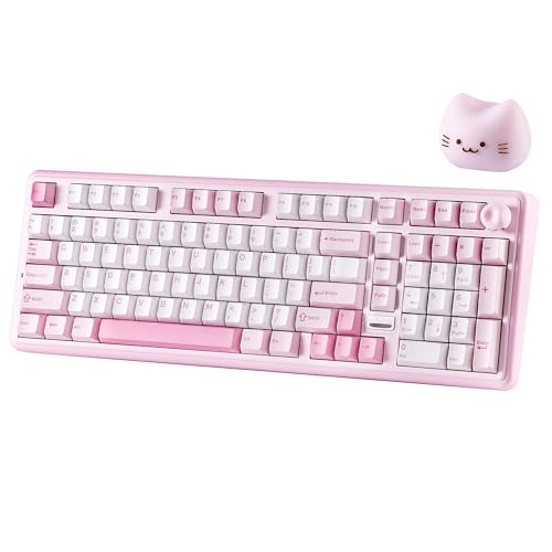 YUNZII B98 PRO QMK/VIA Gaming-Tastatur, 96% Kabellose Mechanische Tastatur mit Nummernblock Niedlichem Katzenknopf, BT/2,4 G/USB-C, Hot-Swap Tastatur Individuelle (Rosa, Candy Linear Switch) Bild 1