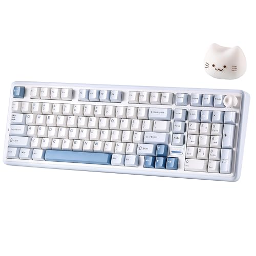 YUNZII B98 PRO QMK/VIA Gaming-Tastatur, 96% Kabellose Mechanische Tastatur mit Nummernblock Niedlichem Katzenknopf, BT/2,4 G/USB-C, Hot-Swap Tastatur Individuelle (Blau, Candy Linear Switch) Bild 1