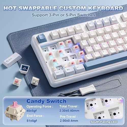 YUNZII B98 PRO QMK/VIA Gaming-Tastatur, 96% Kabellose Mechanische Tastatur mit Nummernblock Niedlichem Katzenknopf, BT/2,4 G/USB-C, Hot-Swap Tastatur Individuelle (Blau, Candy Linear Switch) Bild 6