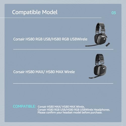 Kühlgel-Ohrpolster für Corsair HS80 Max/HS80 USB-kabelgebundene / HS 80 RGB kabellose Gaming-Headsets, bieten verbesserten Komfort, Dicke und hochdichte Geräuschisolierung (schwarz) Bild 2