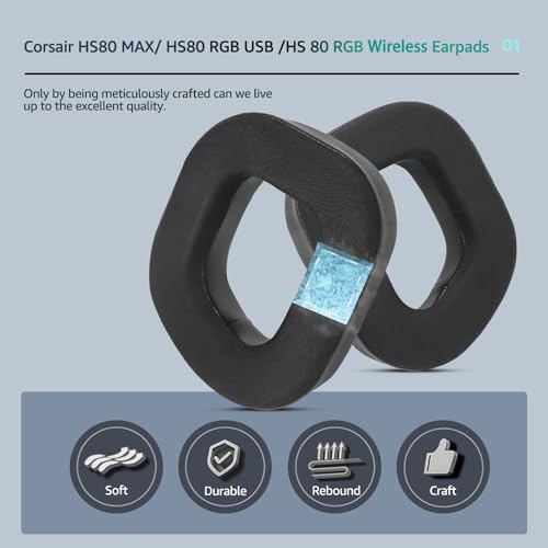 Kühlgel-Ohrpolster für Corsair HS80 Max/HS80 USB-kabelgebundene / HS 80 RGB kabellose Gaming-Headsets, bieten verbesserten Komfort, Dicke und hochdichte Geräuschisolierung (schwarz) Bild 3