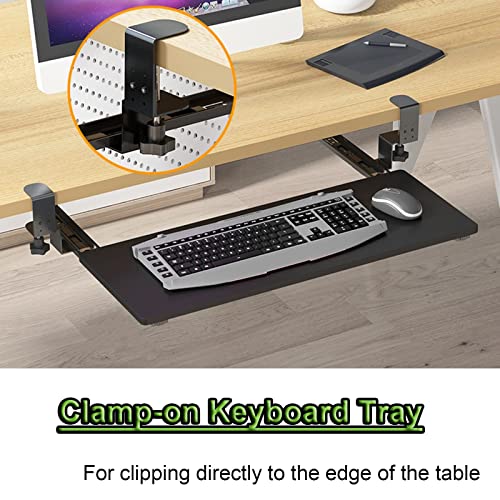 Verstellbare Tastatur unter dem Schreibtisch mit Maus-Plattform, Holzschiebeklemmen-Design, unterstützt bis zu 25 kg, perfekt für Home Office und Gaming. Bild 6