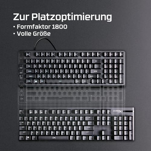 HyperX Eve 1800 Gaming-Tastatur – Kompakte 1800-Layout, QWERTZ deutsches Layout, 10-Zonen RGB-Beleuchtung, Membranschalter, Mediensteuerung, Anti-Ghosting, PC/PS5/Xbox kompatibel – Schwarz Bild 2