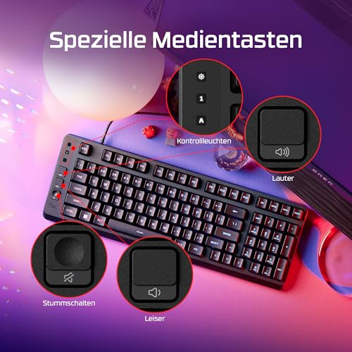 HyperX Eve 1800 Gaming-Tastatur – Kompakte 1800-Layout, QWERTZ deutsches Layout, 10-Zonen RGB-Beleuchtung, Membranschalter, Mediensteuerung, Anti-Ghosting, PC/PS5/Xbox kompatibel – Schwarz Bild 5
