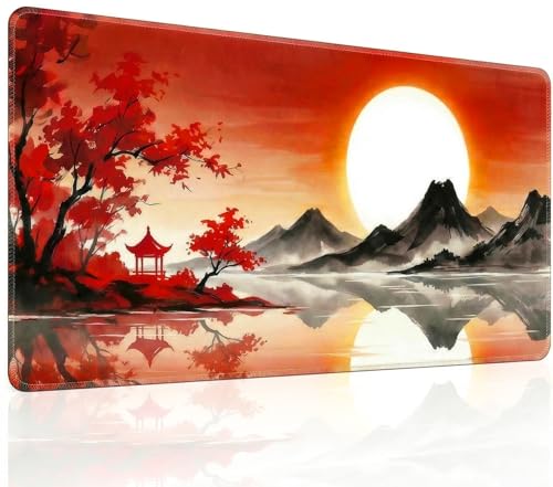 Gaming Mauspad 900x400mm, Großes Mousepad mit Genähten Kanten, rutschfeste Schreibtischunterlage, Waschbares Mauspad, Präzise Steuerung für PC Maus Tastatur, Sonnenuntergangsdesign Bild 1