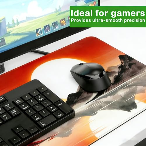 Gaming Mauspad 900x400mm, Großes Mousepad mit Genähten Kanten, rutschfeste Schreibtischunterlage, Waschbares Mauspad, Präzise Steuerung für PC Maus Tastatur, Sonnenuntergangsdesign Bild 3