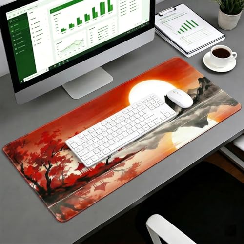 Gaming Mauspad 900x400mm, Großes Mousepad mit Genähten Kanten, rutschfeste Schreibtischunterlage, Waschbares Mauspad, Präzise Steuerung für PC Maus Tastatur, Sonnenuntergangsdesign Bild 5