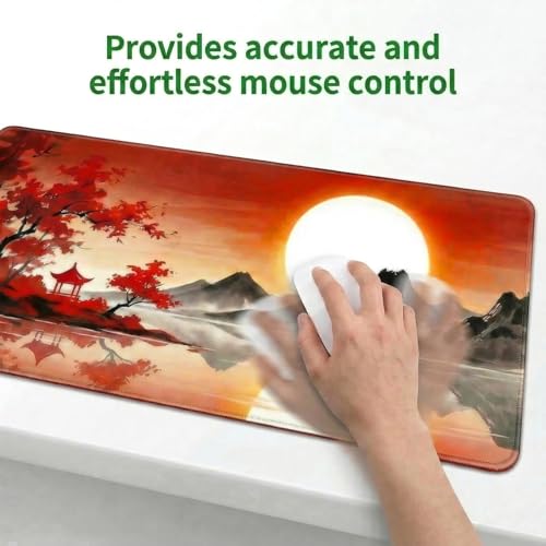 Gaming Mauspad 900x400mm, Großes Mousepad mit Genähten Kanten, rutschfeste Schreibtischunterlage, Waschbares Mauspad, Präzise Steuerung für PC Maus Tastatur, Sonnenuntergangsdesign Bild 6