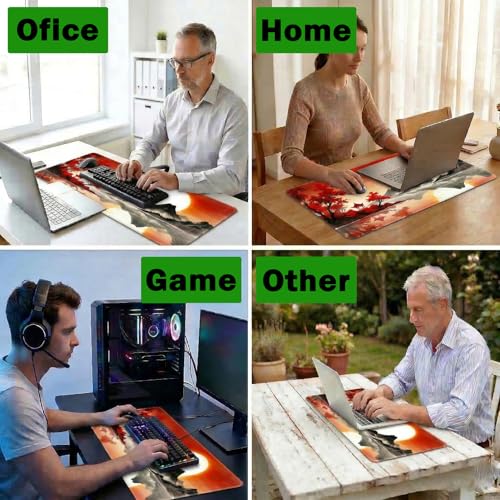 Gaming Mauspad 900x400mm, Großes Mousepad mit Genähten Kanten, rutschfeste Schreibtischunterlage, Waschbares Mauspad, Präzise Steuerung für PC Maus Tastatur, Sonnenuntergangsdesign Bild 7