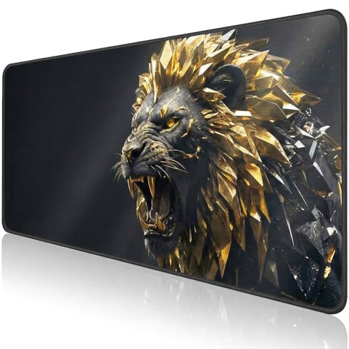Gaming-Mauspad, 90 x 40 x 3 mm Schreibtischunterlage mit Goldenem Löwenmuster, Wasserabweisende Beschichtung Mauspad, Mause Pad mit rutschfeste Unterseite für PC Tastatur und Laptop Bild 1