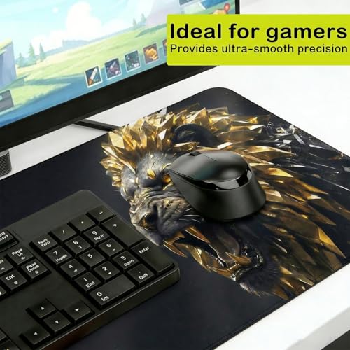 Gaming-Mauspad, 90 x 40 x 3 mm Schreibtischunterlage mit Goldenem Löwenmuster, Wasserabweisende Beschichtung Mauspad, Mause Pad mit rutschfeste Unterseite für PC Tastatur und Laptop Bild 3