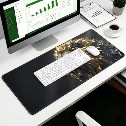 Gaming-Mauspad, 90 x 40 x 3 mm Schreibtischunterlage mit Goldenem Löwenmuster, Wasserabweisende Beschichtung Mauspad, Mause Pad mit rutschfeste Unterseite für PC Tastatur und Laptop Bild 5