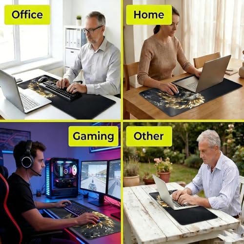 Gaming-Mauspad, 90 x 40 x 3 mm Schreibtischunterlage mit Goldenem Löwenmuster, Wasserabweisende Beschichtung Mauspad, Mause Pad mit rutschfeste Unterseite für PC Tastatur und Laptop Bild 7