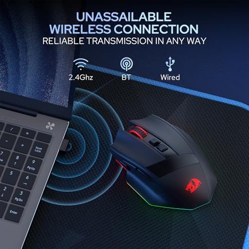 Redragon M923 PRO 3-Mode RGB Gaming Maus, Optische Ergonomische Gamer Maus mit Max 24.000 DPI, Pro Präzisionssensor SG8960, 8 Makrotasten, Softwareunterstützung Bild 3