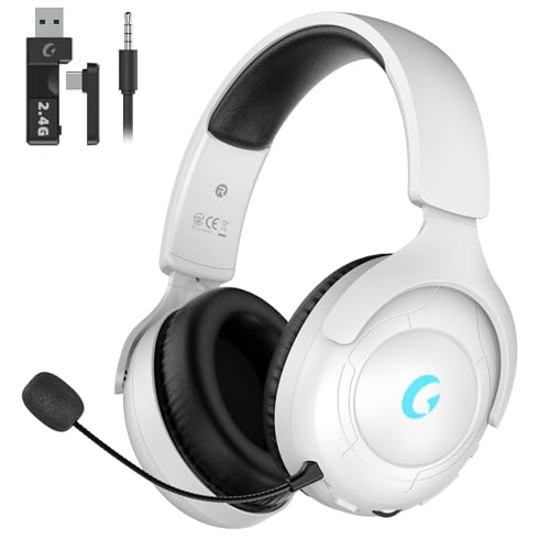 Kabelloses Gaming-Headset für PC PS5 PS4, 2,4 GHz USB & Typ-C & Bluetooth 5.3 Gaming-Kopfhörer mit Mikrofon, 3D-Surround-Sound, 45H Akku, drehbare kabellose Headsets für Switch Laptop Mobile Bild 1