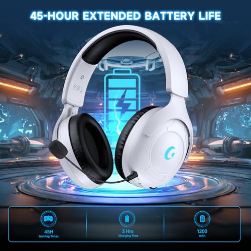 Kabelloses Gaming-Headset für PC PS5 PS4, 2,4 GHz USB & Typ-C & Bluetooth 5.3 Gaming-Kopfhörer mit Mikrofon, 3D-Surround-Sound, 45H Akku, drehbare kabellose Headsets für Switch Laptop Mobile Bild 6