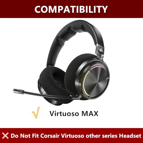 Ersatz-Ohrpolster, kompatibel mit Corsair Virtuoso MAX Wireless Gaming-Headset, weicher Memory-Schaum und schwarze Stoff-Ohrpolster Bild 2