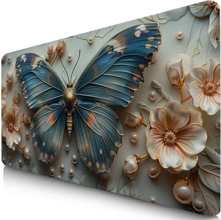Schreibtischunterlage Retro Mauspad XXL 150x80cm Mousepad Schmetterling Gaming Mauspad mit Nicht rutschender Unterlage, Vernähte Kanten WassXerdicht Anti-Rutsch Maus Pad für PC, MacBook, Laptop F0-641 Bild 1