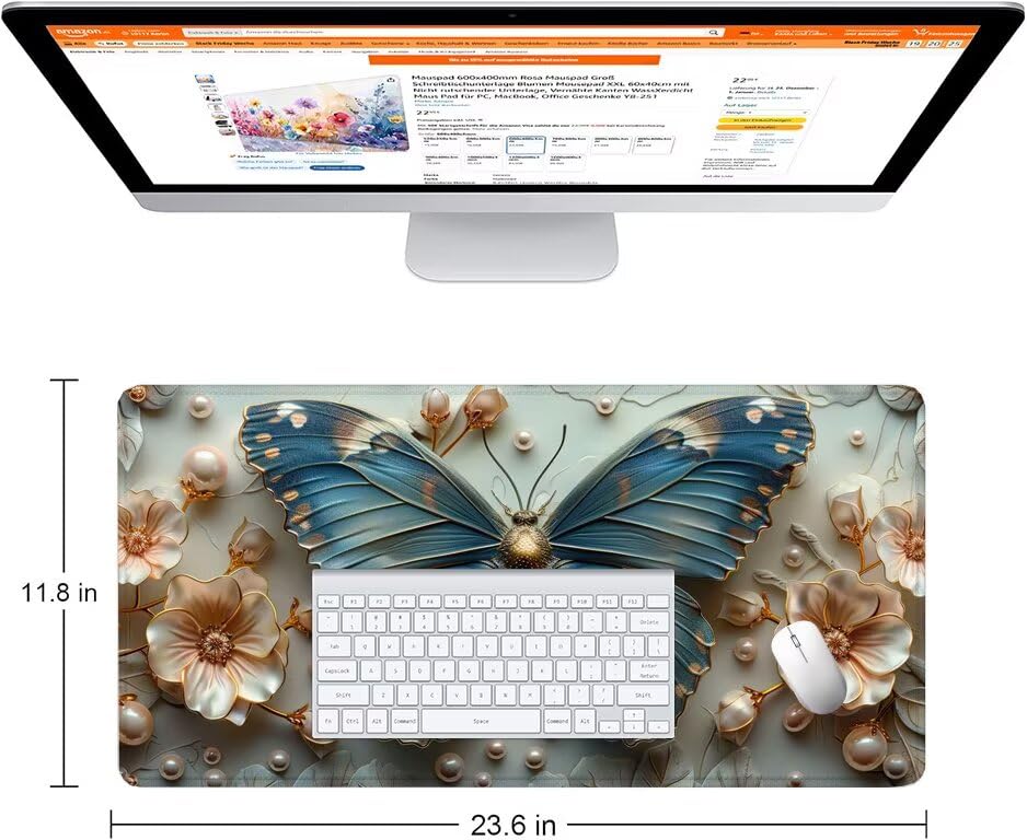 Schreibtischunterlage Retro Mauspad XXL 150x80cm Mousepad Schmetterling Gaming Mauspad mit Nicht rutschender Unterlage, Vernähte Kanten WassXerdicht Anti-Rutsch Maus Pad für PC, MacBook, Laptop F0-641 Bild 2