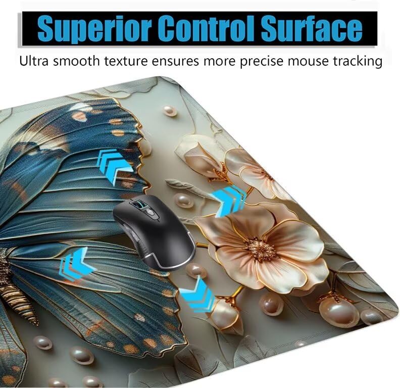 Schreibtischunterlage Retro Mauspad XXL 150x80cm Mousepad Schmetterling Gaming Mauspad mit Nicht rutschender Unterlage, Vernähte Kanten WassXerdicht Anti-Rutsch Maus Pad für PC, MacBook, Laptop F0-641 Bild 5