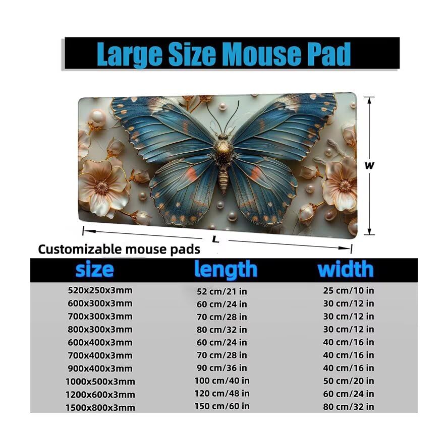 Schreibtischunterlage Retro Mauspad XXL 150x80cm Mousepad Schmetterling Gaming Mauspad mit Nicht rutschender Unterlage, Vernähte Kanten WassXerdicht Anti-Rutsch Maus Pad für PC, MacBook, Laptop F0-641 Bild 6