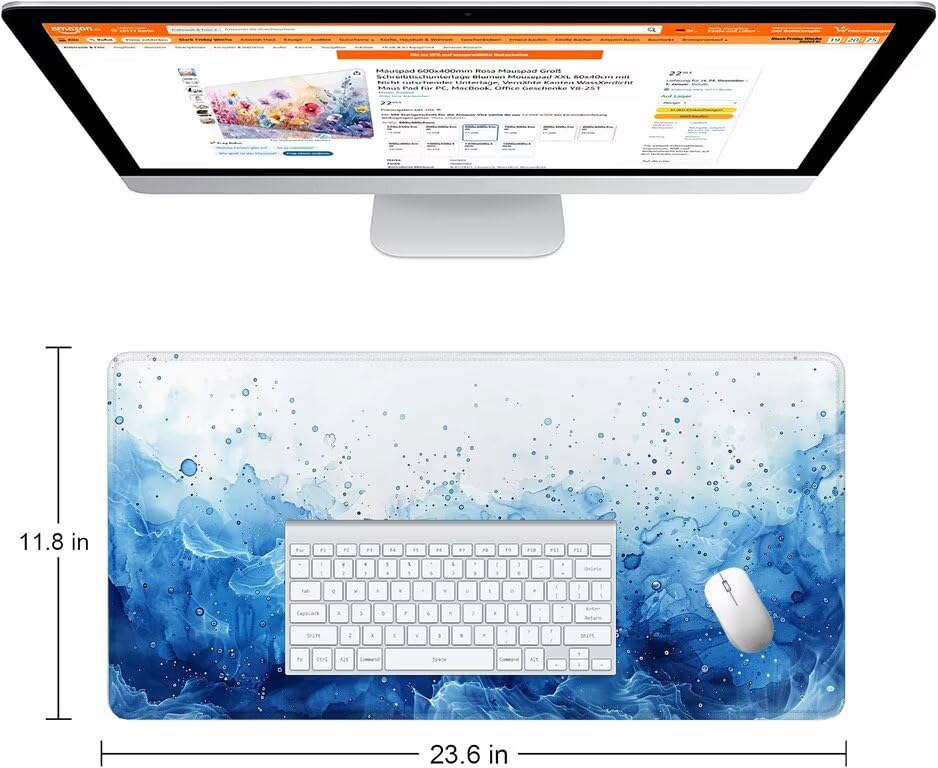 Schreibtischunterlage Blau Mauspad XXL 150x80cm Mousepad Abstrakt Gaming Mauspad mit Nicht rutschender Unterlage, Vernähte Kanten WassXerdicht Anti-Rutsch Maus Pad für PC, Office Geschenke F0-638 Bild 2