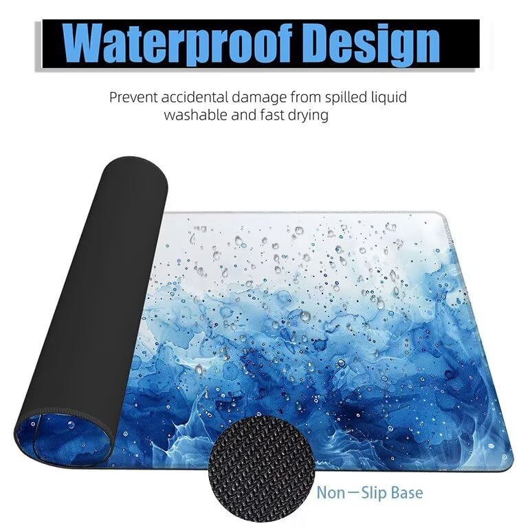 Schreibtischunterlage Blau Mauspad XXL 150x80cm Mousepad Abstrakt Gaming Mauspad mit Nicht rutschender Unterlage, Vernähte Kanten WassXerdicht Anti-Rutsch Maus Pad für PC, Office Geschenke F0-638 Bild 4