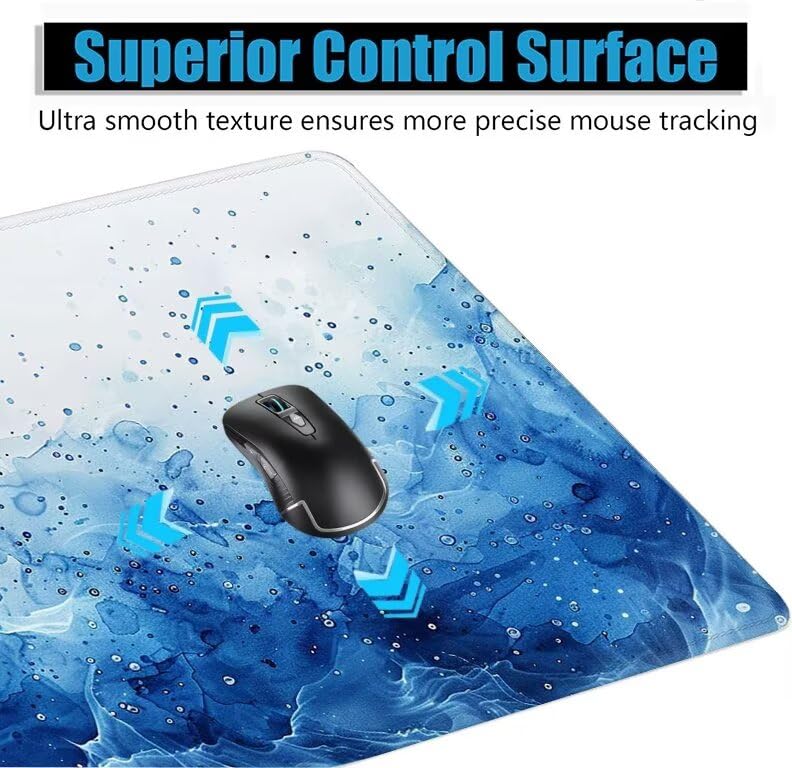 Schreibtischunterlage Blau Mauspad XXL 150x80cm Mousepad Abstrakt Gaming Mauspad mit Nicht rutschender Unterlage, Vernähte Kanten WassXerdicht Anti-Rutsch Maus Pad für PC, Office Geschenke F0-638 Bild 5