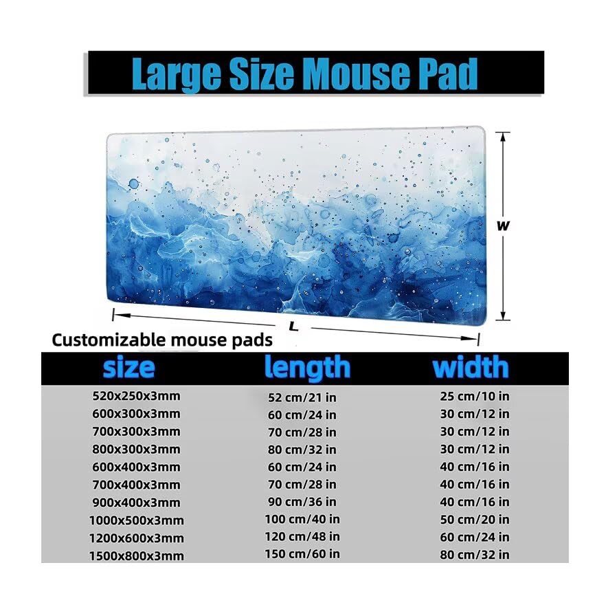 Schreibtischunterlage Blau Mauspad XXL 150x80cm Mousepad Abstrakt Gaming Mauspad mit Nicht rutschender Unterlage, Vernähte Kanten WassXerdicht Anti-Rutsch Maus Pad für PC, Office Geschenke F0-638 Bild 6