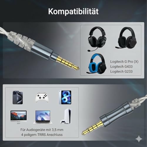 Cubilux 3,5 mm TRRS Headset Kabel mit Mic Mute und Lautstärke, AUX Ersatzkabel aus versilbertem Kupfer, kompatibel mit HyperX Cloud Alpha und Cloud Mix, ohne Inline Mikrofon, 4 FT / 1,2 m Bild 2