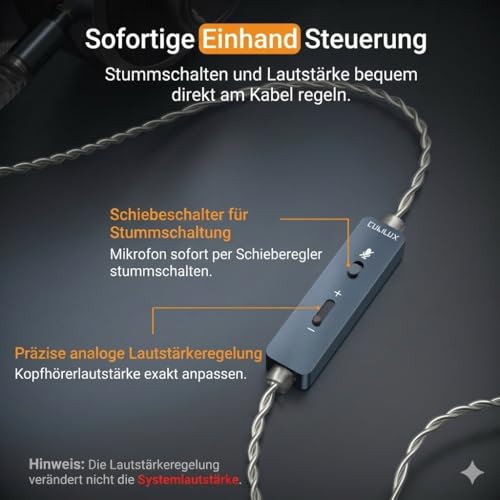 Cubilux 3,5 mm TRRS Headset Kabel mit Mic Mute und Lautstärke, AUX Ersatzkabel aus versilbertem Kupfer, kompatibel mit HyperX Cloud Alpha und Cloud Mix, ohne Inline Mikrofon, 4 FT / 1,2 m Bild 3