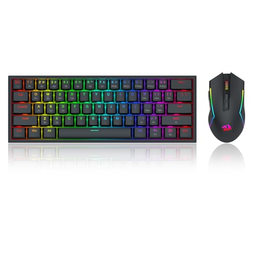 Redragon S144 Gaming Tastatur & Maus Combo, 60% K617 Tri-Mode Wireless RGB Mechanische Tastatur und 7200 DPI Wireless Gaming Maus Bundle, praktischer Geteilte Dongle Bild 2