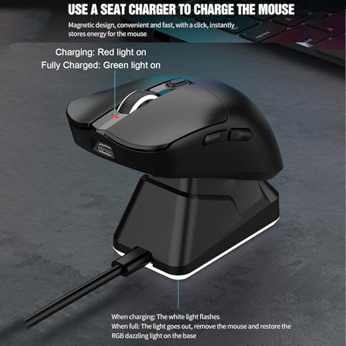 Jectse RGB-Funkmaus, 3 Modi, 2,4 G, USB C, Kabelgebunden, BT-Gaming-Maus mit Ladestation, Ergonomische, Leichte Maus für Computer-PC-Desktop (Black) Bild 4