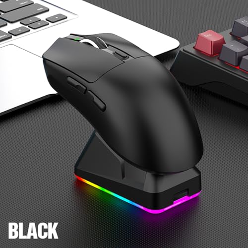 Jectse RGB-Funkmaus, 3 Modi, 2,4 G, USB C, Kabelgebunden, BT-Gaming-Maus mit Ladestation, Ergonomische, Leichte Maus für Computer-PC-Desktop (Black) Bild 6