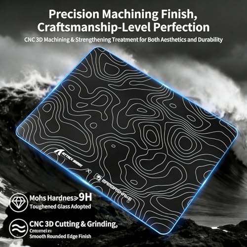 MAMBASNAKE x Attack Shark CM05SE Glass Hard Gaming Mousepad,Nano-Micro-Etched Texture,Smooth Glass Surface,High Accuracy,Fast-Moving,Anti-Scratch, PU Leather Non-Slip Base, Small Size(410×310mm) Bild 2
