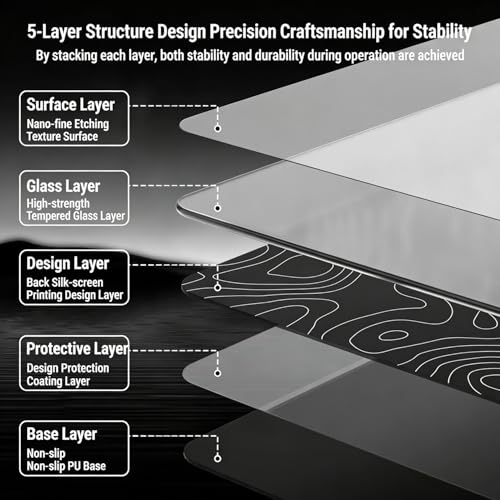 MAMBASNAKE x Attack Shark CM05SE Glass Hard Gaming Mousepad,Nano-Micro-Etched Texture,Smooth Glass Surface,High Accuracy,Fast-Moving,Anti-Scratch, PU Leather Non-Slip Base, Small Size(410×310mm) Bild 3