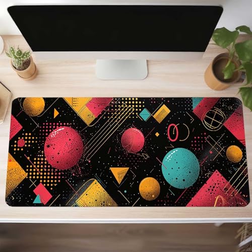 Mauspad XXL 1400x600x3mm Gaming Mousepad mit Vernähte Kanten - rutschfest Mouse Pad - für PC mit Glatter Oberfläche Mauspad, Mousepad Schwarz Geometrie, Maus Pad für alle Maustypen PjY10746 J-X Bild 2