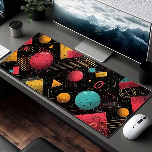 Mauspad XXL 1400x600x3mm Gaming Mousepad mit Vernähte Kanten - rutschfest Mouse Pad - für PC mit Glatter Oberfläche Mauspad, Mousepad Schwarz Geometrie, Maus Pad für alle Maustypen PjY10746 J-X Bild 3