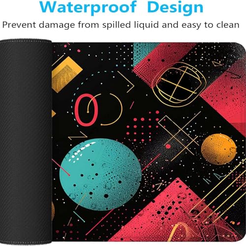 Mauspad XXL 1400x600x3mm Gaming Mousepad mit Vernähte Kanten - rutschfest Mouse Pad - für PC mit Glatter Oberfläche Mauspad, Mousepad Schwarz Geometrie, Maus Pad für alle Maustypen PjY10746 J-X Bild 5