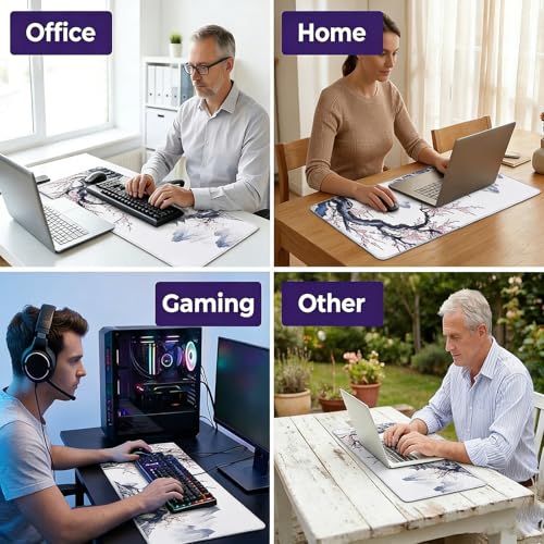 Gaming-Mauspad, 80 x 30 cm Schreibtischunterlage, 3 mm dick Mauspad mit doppelt vernähte Kanten, rutschfeste Unterseite Mause Pad für PC Tastatur Laptop Bild 7