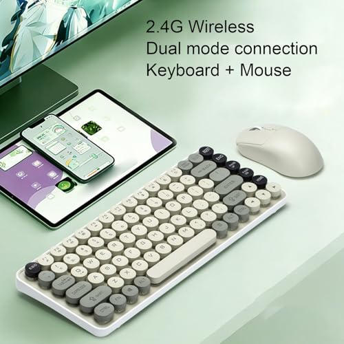 Bewinner Kabellose Tastatur-Maus-Kombination, 2,4 G Bluetooth Dual-Mode-Retro-Tastatur mit Abnehmbaren Runden Tastenkappen, für OS X PC Computer Tippen Gaming Bild 2