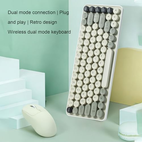 Bewinner Kabellose Tastatur-Maus-Kombination, 2,4 G Bluetooth Dual-Mode-Retro-Tastatur mit Abnehmbaren Runden Tastenkappen, für OS X PC Computer Tippen Gaming Bild 3