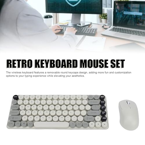 Bewinner Kabellose Tastatur-Maus-Kombination, 2,4 G Bluetooth Dual-Mode-Retro-Tastatur mit Abnehmbaren Runden Tastenkappen, für OS X PC Computer Tippen Gaming Bild 5