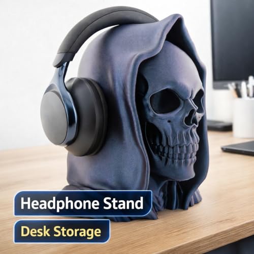 OSAZEE Totenkopf Kopfhörerständer – Skull Headphone Stand Burned Titanium Black | Premium Kopfhörerhalter für Schreibtisch & Gaming Setup | Stabil, Ohrpolster-schonend | Designed in Berlin Bild 2
