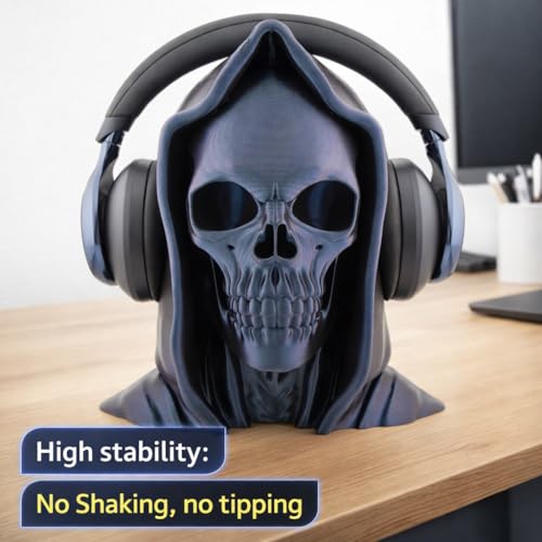 OSAZEE Totenkopf Kopfhörerständer – Skull Headphone Stand Burned Titanium Black | Premium Kopfhörerhalter für Schreibtisch & Gaming Setup | Stabil, Ohrpolster-schonend | Designed in Berlin Bild 4