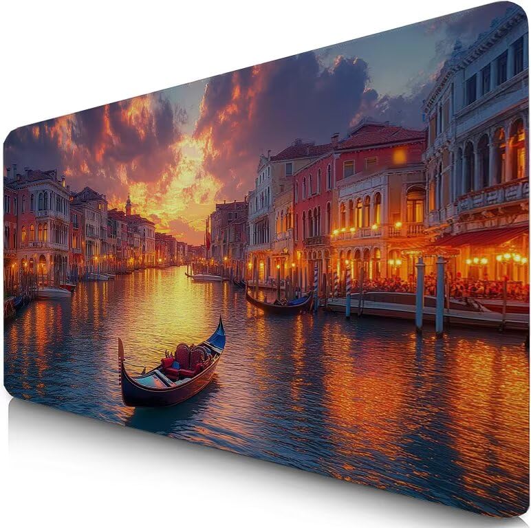 Schreibtischunterlage Boot Mauspad XXL 150x80cm Mousepad Stadt Gaming Mauspad mit Nicht rutschender Unterlage, Vernähte Kanten WassXerdicht Anti-Rutsch Maus Pad für Laptop, Office Geschenke F0-668 Bild 1
