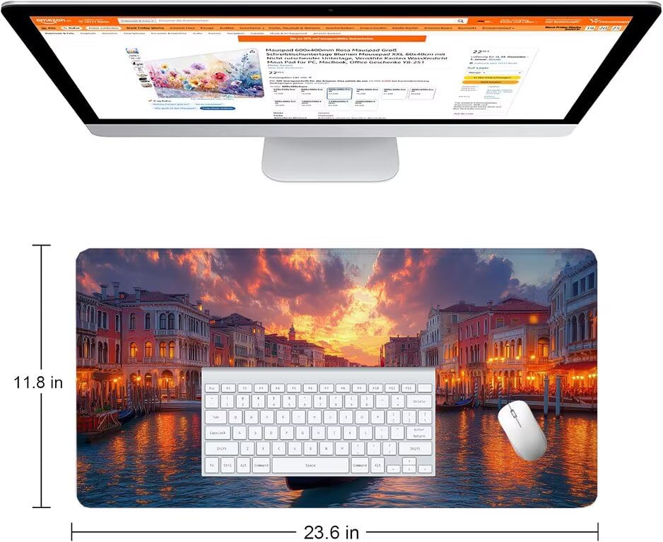 Schreibtischunterlage Boot Mauspad XXL 150x80cm Mousepad Stadt Gaming Mauspad mit Nicht rutschender Unterlage, Vernähte Kanten WassXerdicht Anti-Rutsch Maus Pad für Laptop, Office Geschenke F0-668 Bild 2
