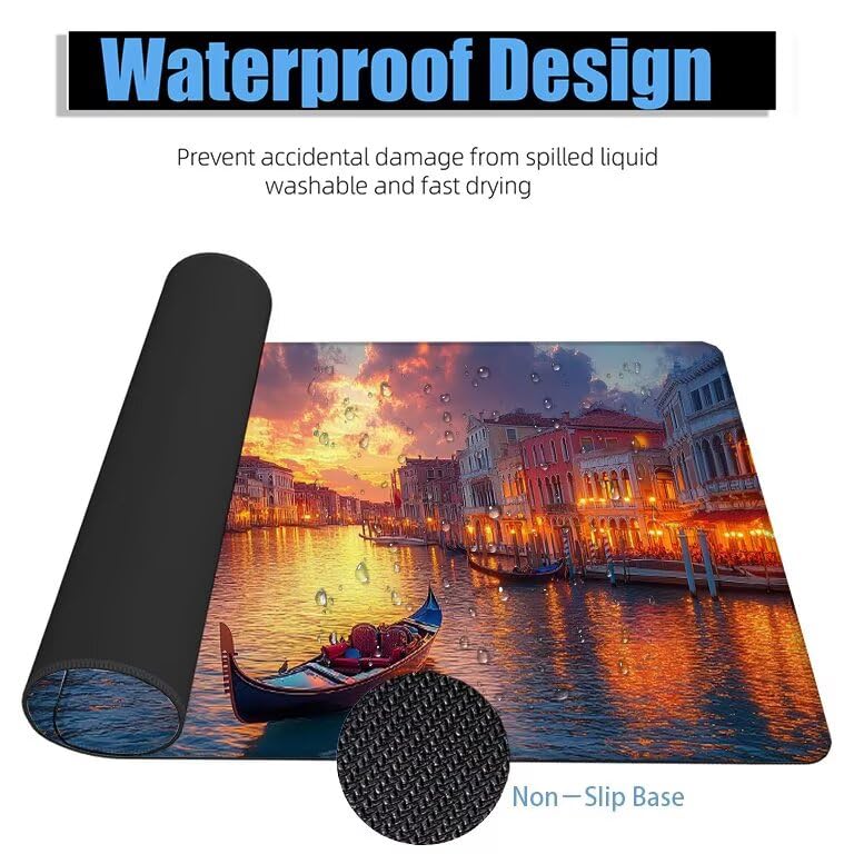 Schreibtischunterlage Boot Mauspad XXL 150x80cm Mousepad Stadt Gaming Mauspad mit Nicht rutschender Unterlage, Vernähte Kanten WassXerdicht Anti-Rutsch Maus Pad für Laptop, Office Geschenke F0-668 Bild 4