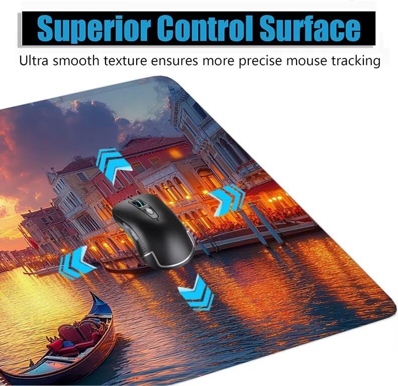 Schreibtischunterlage Boot Mauspad XXL 150x80cm Mousepad Stadt Gaming Mauspad mit Nicht rutschender Unterlage, Vernähte Kanten WassXerdicht Anti-Rutsch Maus Pad für Laptop, Office Geschenke F0-668 Bild 5